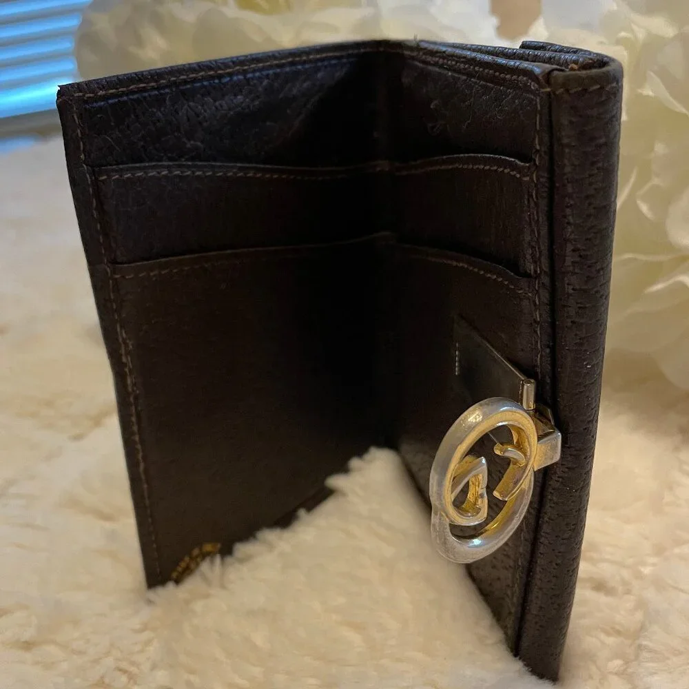 Vintage Gucci Brown Leather Bifold Wallet EUC